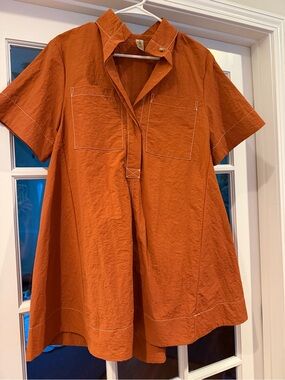 Casual Button-Down Swing Dress Shirt in Rust Orange